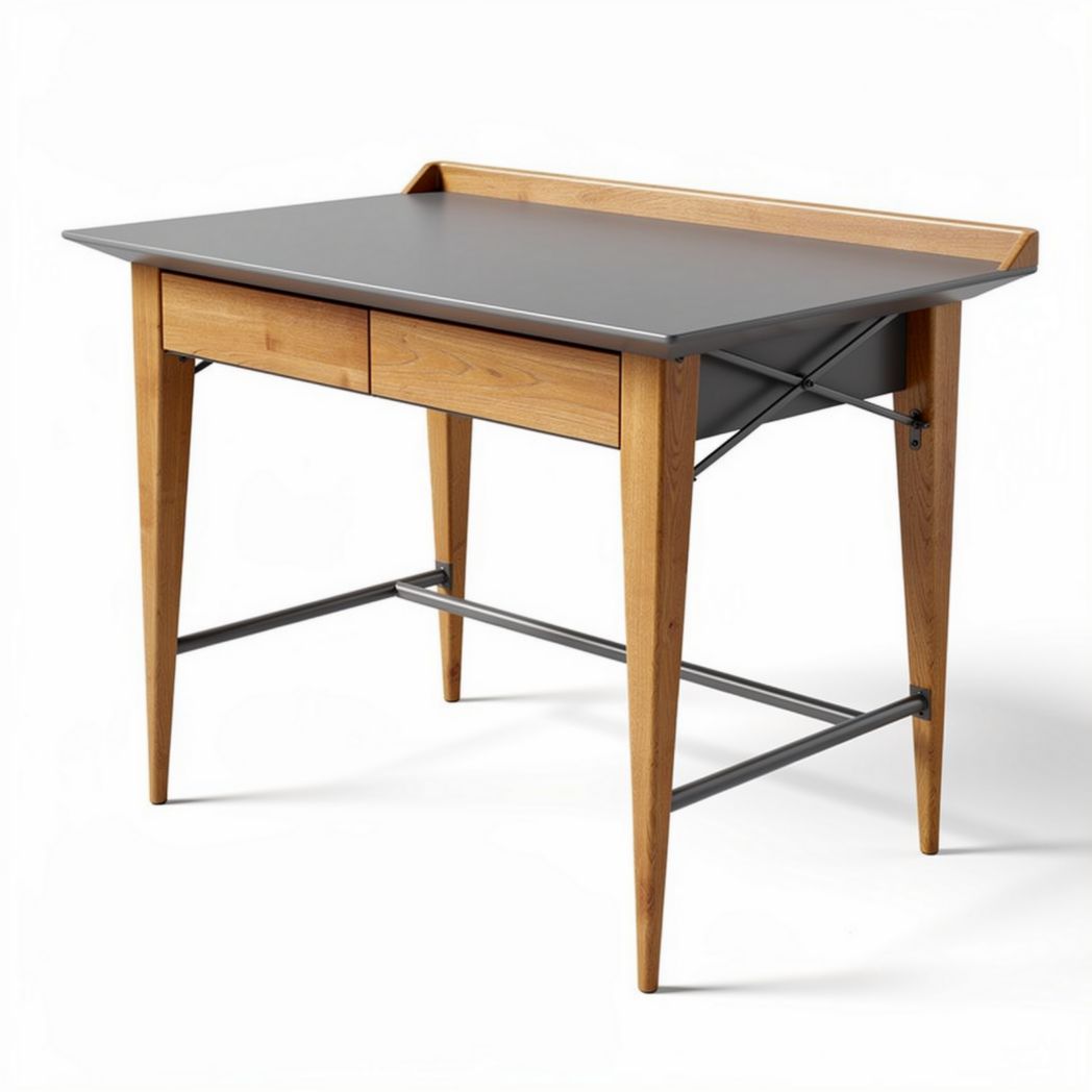 Houten bureau met grijs tafelblad en twee lades 120 x 60 x 75cm