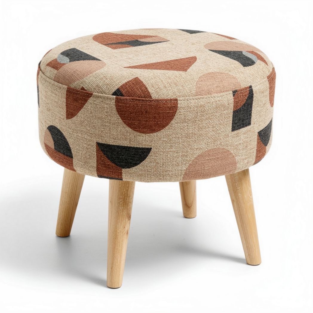 Houten poef met geometrisch patroon afmetingen 40 x 40 x 40 cm