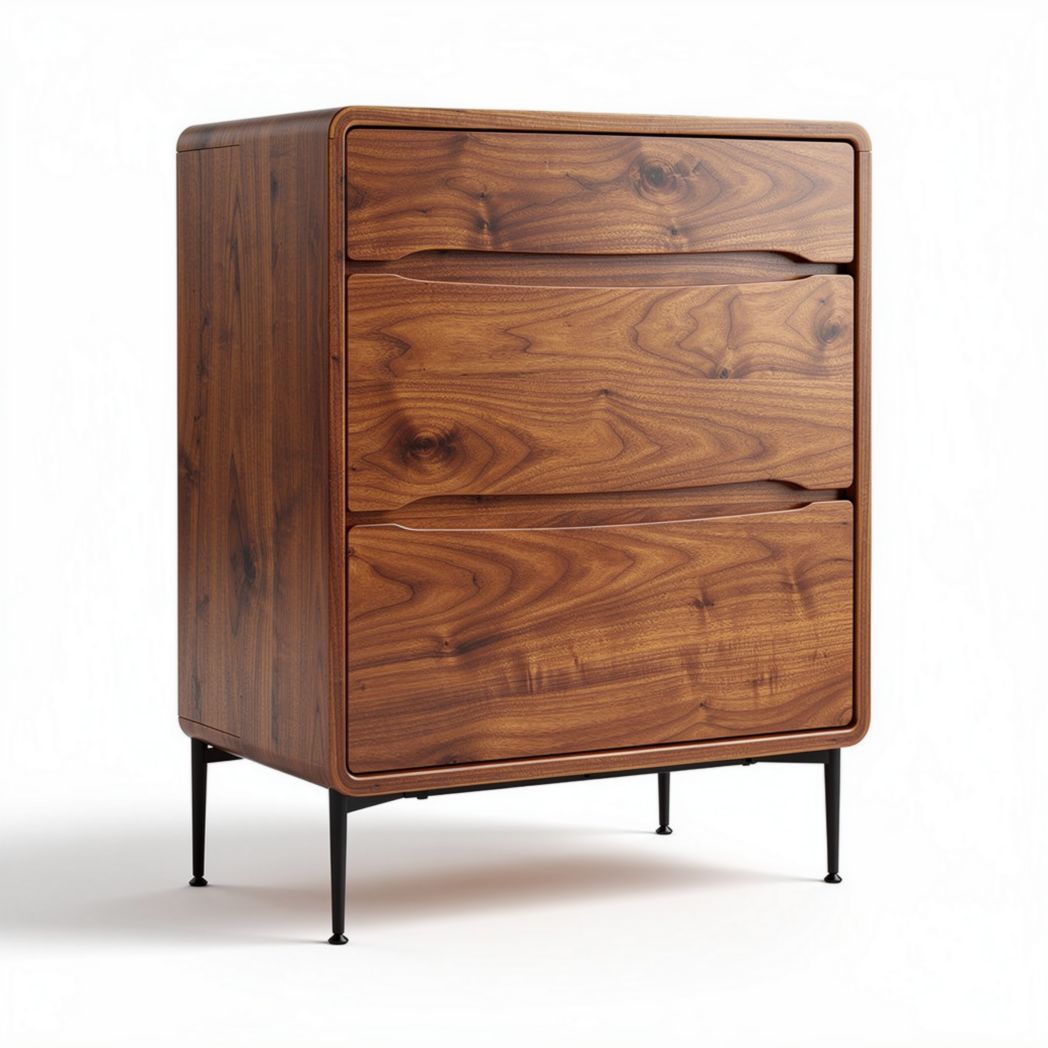 Houten kast met drie lades en zwart metalen poten 60 x 40 x 80cm
