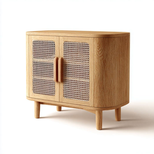 Houten kast met glazen deur en ribbelpatroon 60 x 40 x 50cm
