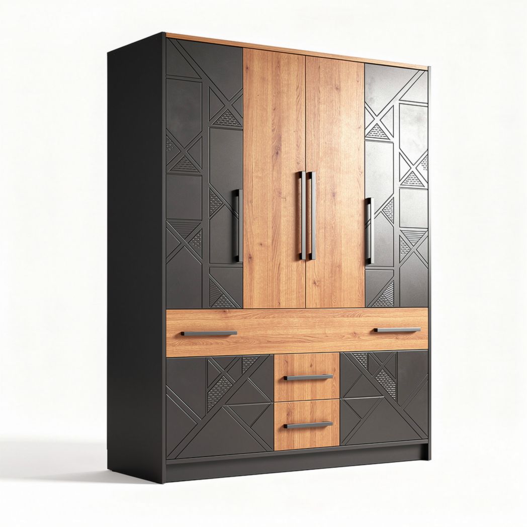 Kast van zwart metalen frame en houten deuren afmetingen 180 x 120 x 45cm