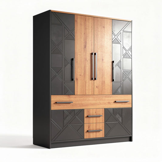Kast van zwart metalen frame en houten deuren afmetingen 180 x 120 x 45cm