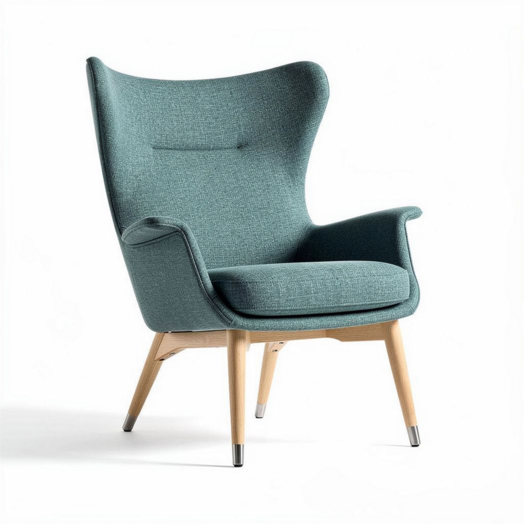 Zachte fauteuil met houten poten in teal kleur 80 x 80 x 100cm