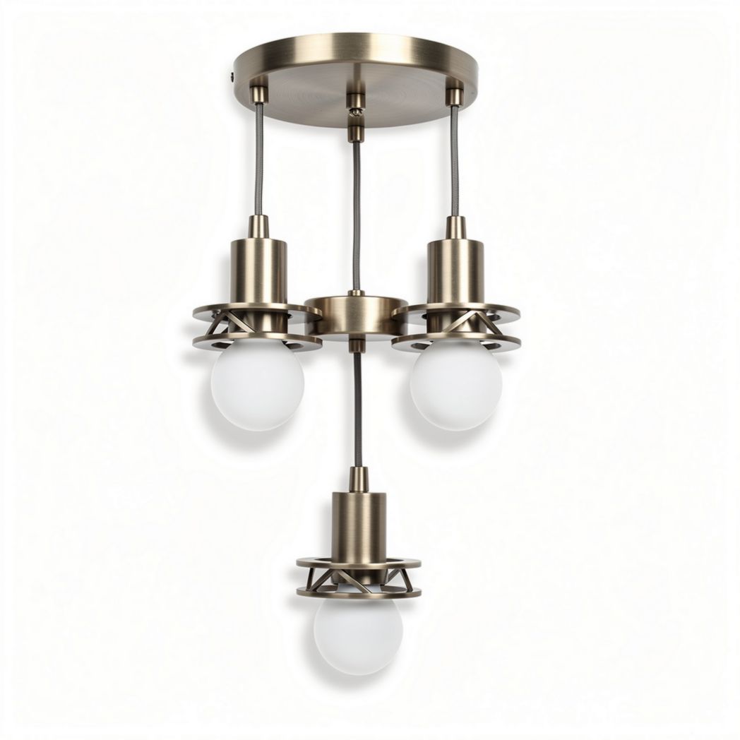 Hanglamp met drie lichtbronnen in bronskleur en matglas 30 x 30 x 50cm