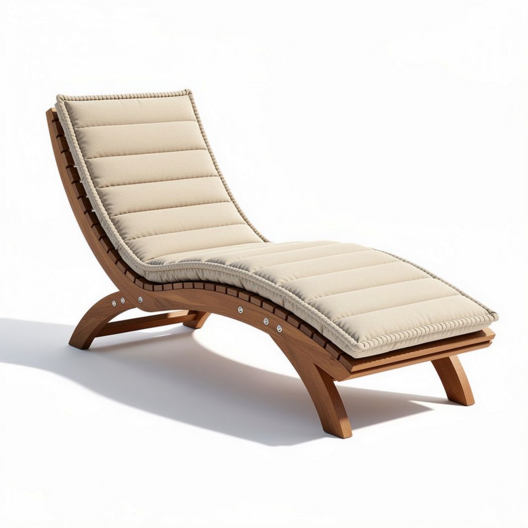 Ligstoel van acacia hout met zwarte kussens 150 x 60 x 80 cm