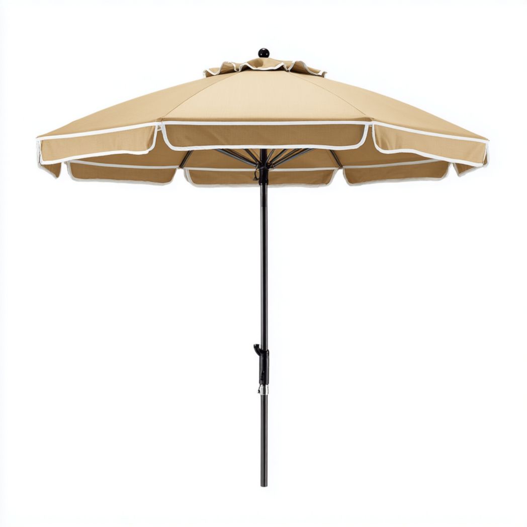 Parasoll met strepen in beige en wit van hout 250 x 250 x 240cm